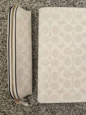 Coach NEW WITH TAGS Signature Canvas In Chalk Notebook And Pencil Case Bundle